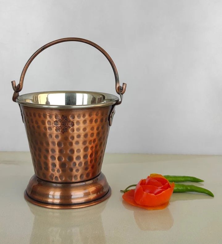Indian Art Villa Steel Copper Hammered Design Dark Tone Bucket