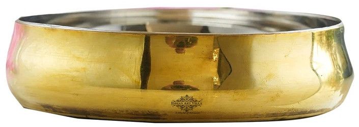 Indianartvilla Handmade Steel Brass Curved Rice/ Halwa Plate