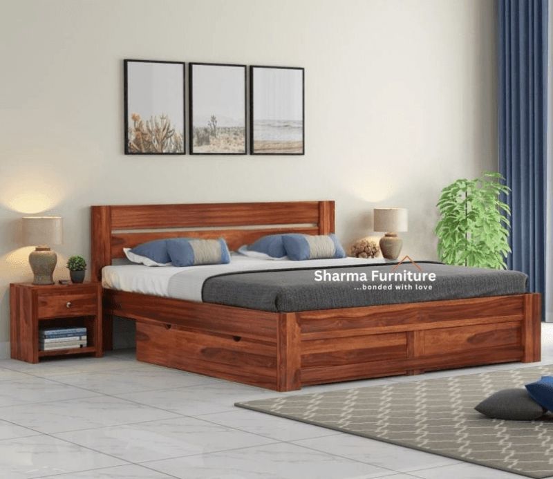 Denzel Sheesham Wood Bed With Drawer Storage