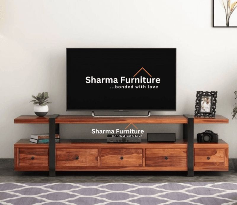 Solari Sheesham Wood TV Unit with Five Pull Out Drawers