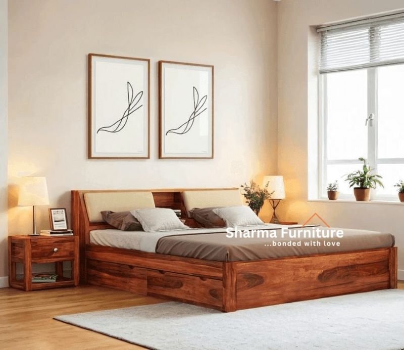 Walken Sheesham Wood Bed with Full Drawer Storage