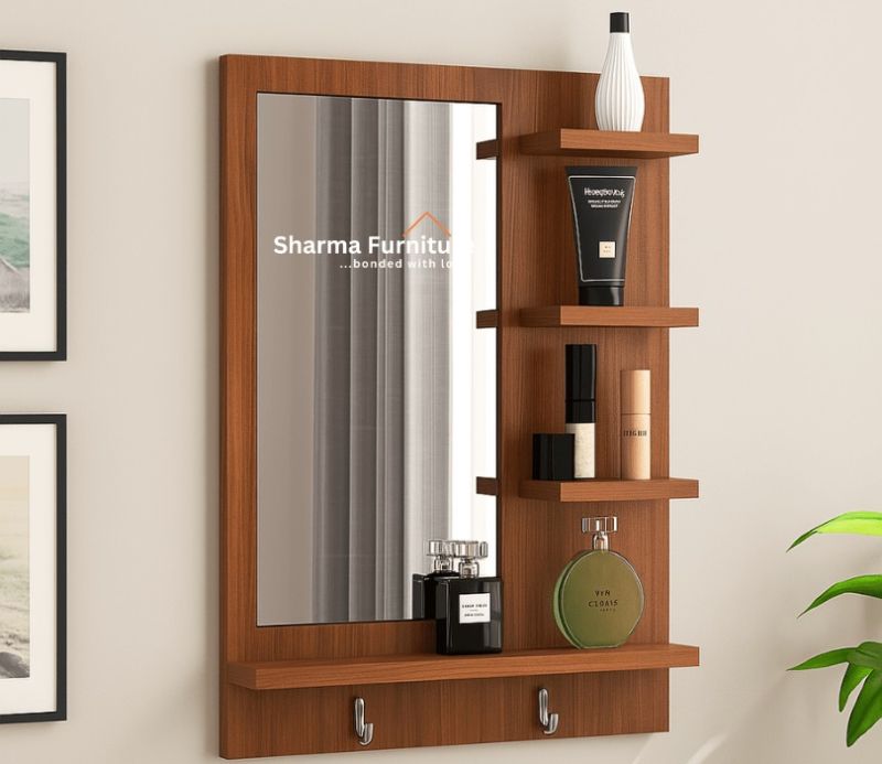 Wall Mounted Dressing Mirror with Storage Shelves