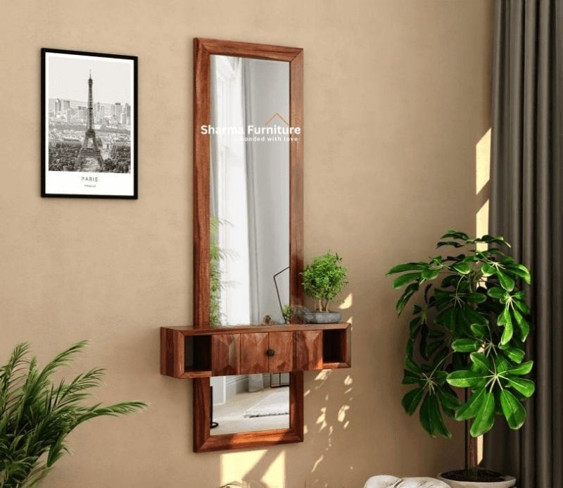 Wall Mounted Dressing Table with Mirror & Storage Shelves