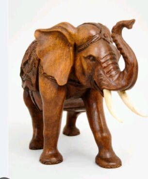 6 Inch Wood Elephant Statue, Color : Brown for Decorative