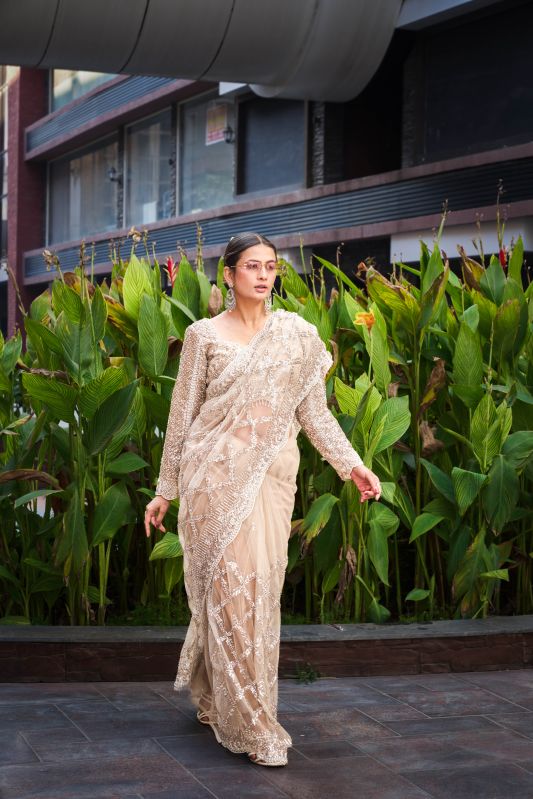 Champagne Gold Net Saree