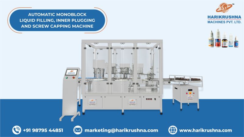 Automatic Monoblock Liquid Filling, Inner Plugging and Screw Capping Machine