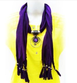 Women Blue Neck Scarf With Pendants
