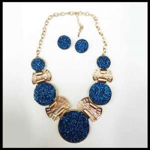 Women Blue Round Stone Necklace