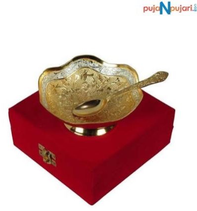 Gold Plated Brass Flower Bowl With Stand