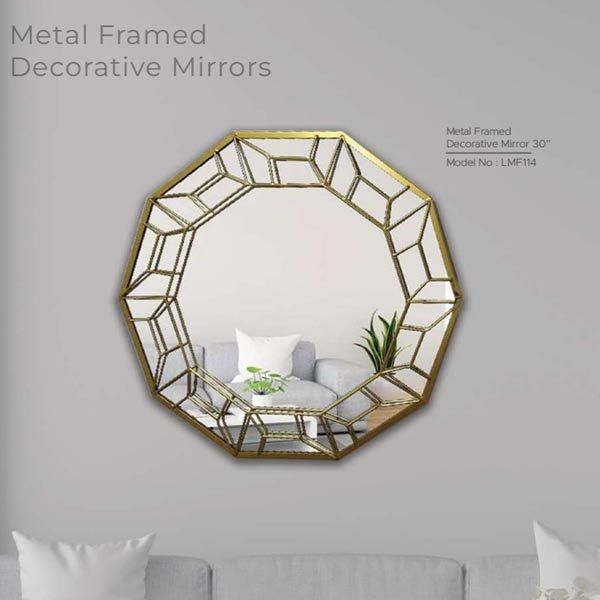 Hexagonal Metal Framed Decorative Wall Mirror
