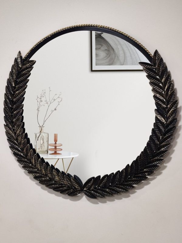 Round Black Metal Framed Decorative Mirror