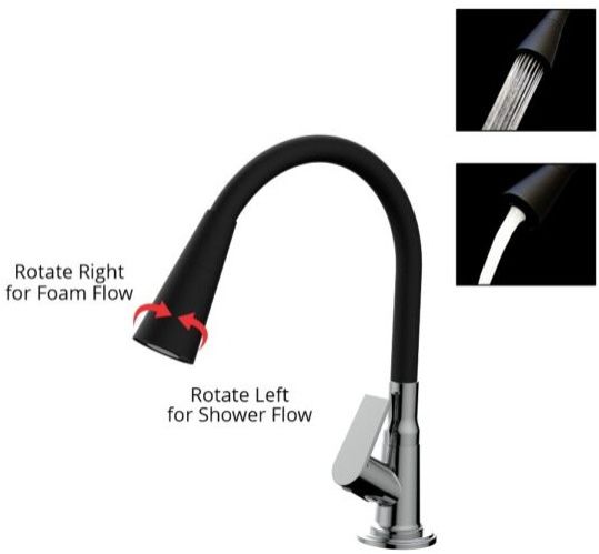 Round Black Wall Mounted 2 Flows Flexible Spout Sink Tap