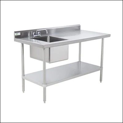 Stainless Steel Sink with Work Table, Color : Silver