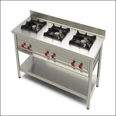 Stainless Steel Three Burner Cooking Range, Color : Silver