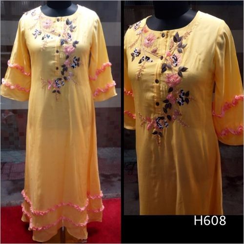 Cotton Full Length Embroidered Women Kurti Xl, S