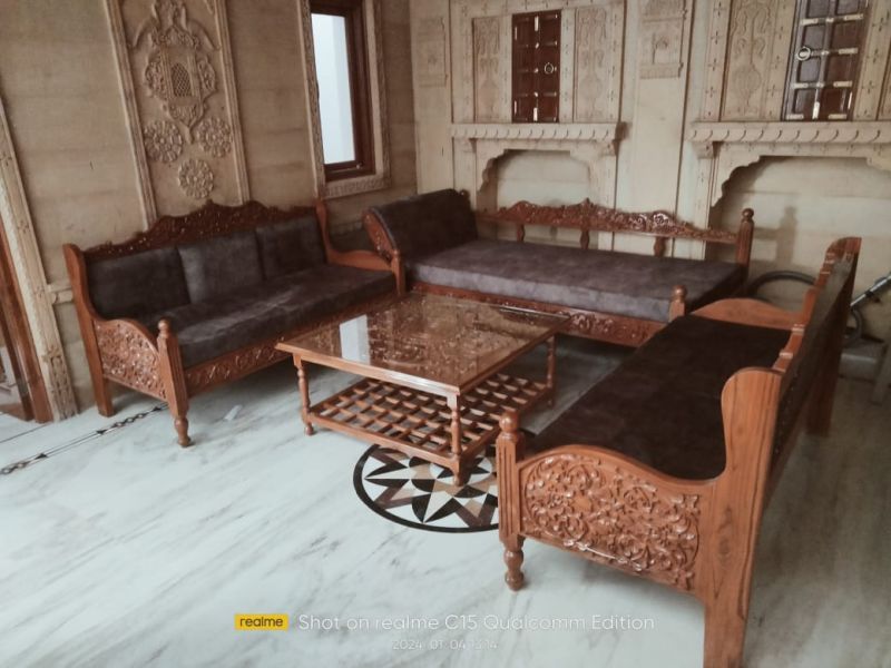 Luxurious Hand-Carved Wooden Sofa Set