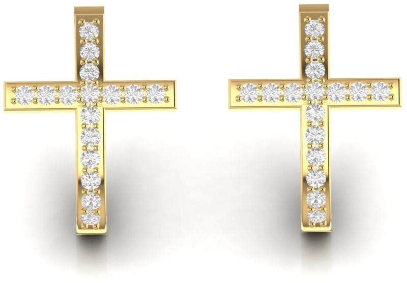 0.57 CT Cross Religions Diamond Huggie Earrings For Ladies