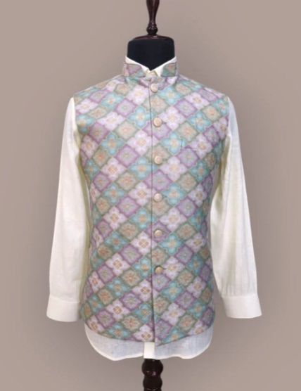 Brocade Pista Nehru Jacket For Men