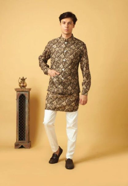 Men Floral Printed Waistcoat Set