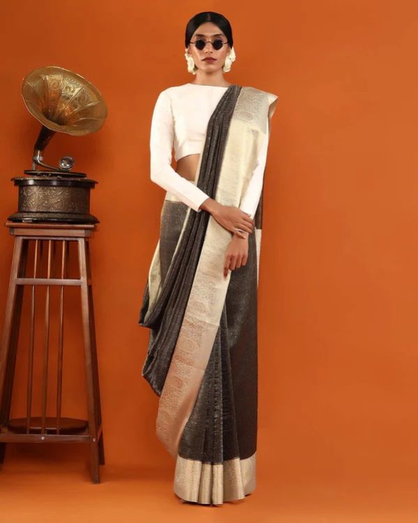 Black Crepe Silk Saree