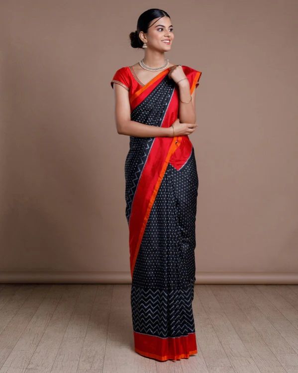 Black Ikkat Handloom Silk Saree