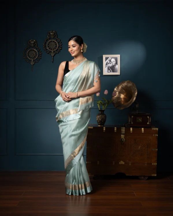 Blue Chanderi Silk Saree