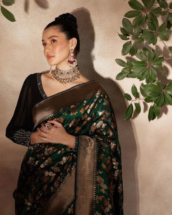 Emerald Green Banarasi Silk Saree