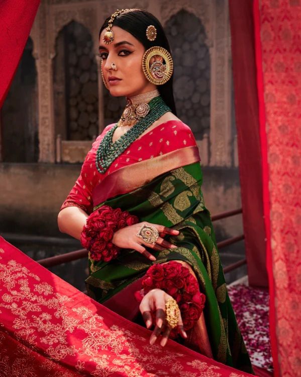 Emerald Green Kanjivaram Silk Saree