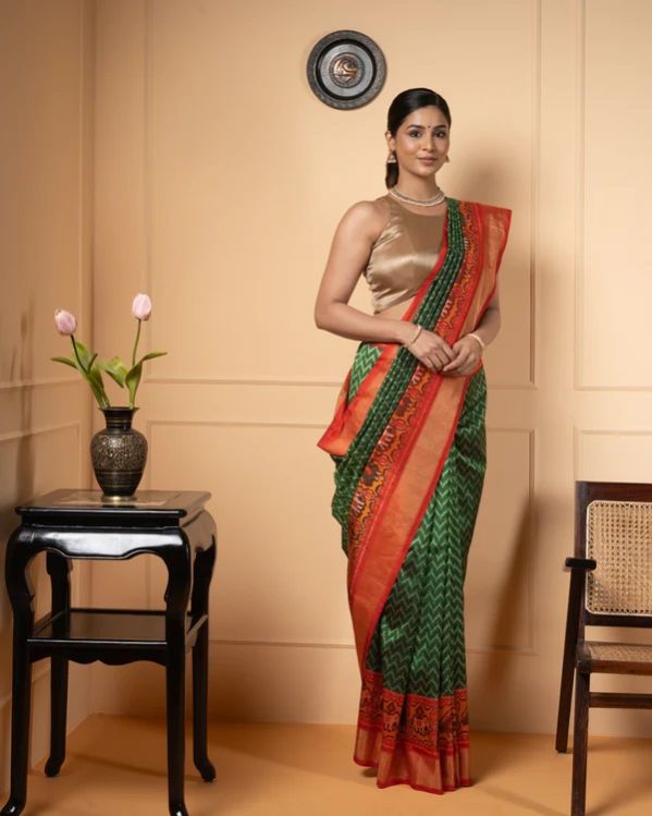 Green Ikkat Silk Saree
