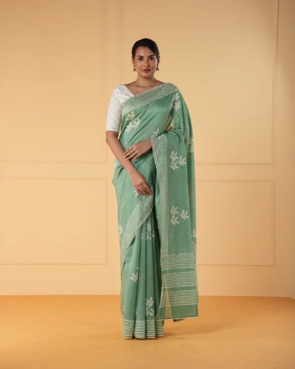 Green Printed Chanderi Saree