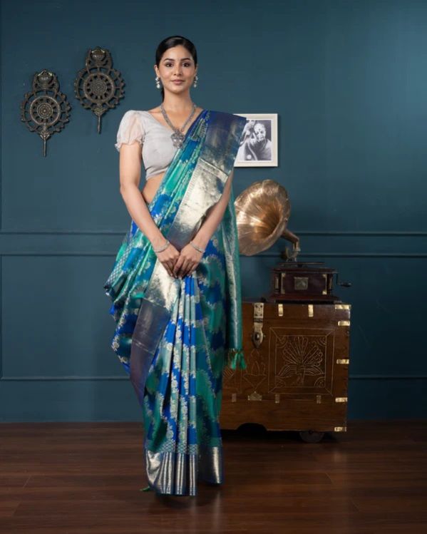 Peacock Blue Kanjivaram Silk Saree
