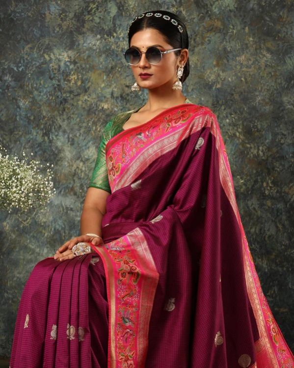 Purple Woven Fancy Banarasi Art Silk Saree
