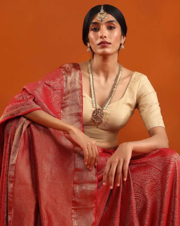 Red Crepe Silk Saree