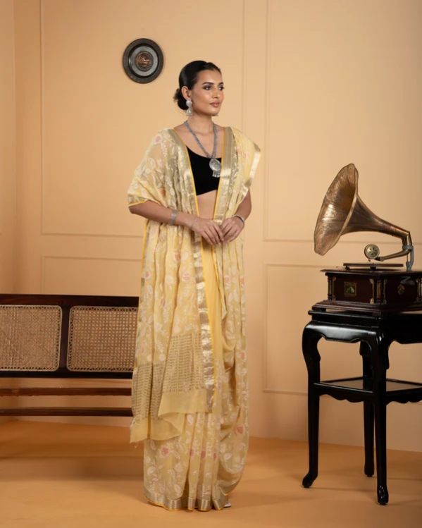 Yellow Chiffon Saree