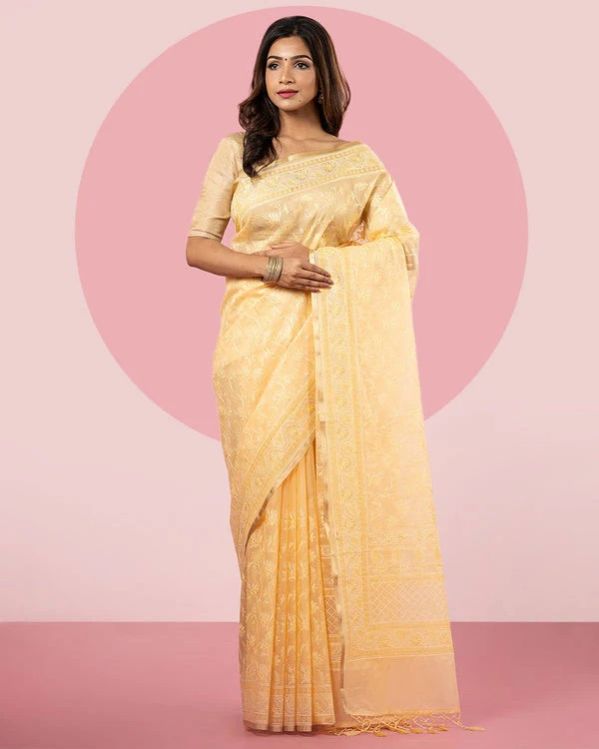 Yellow Embroidered Fancy Blended Organza Silk Saree