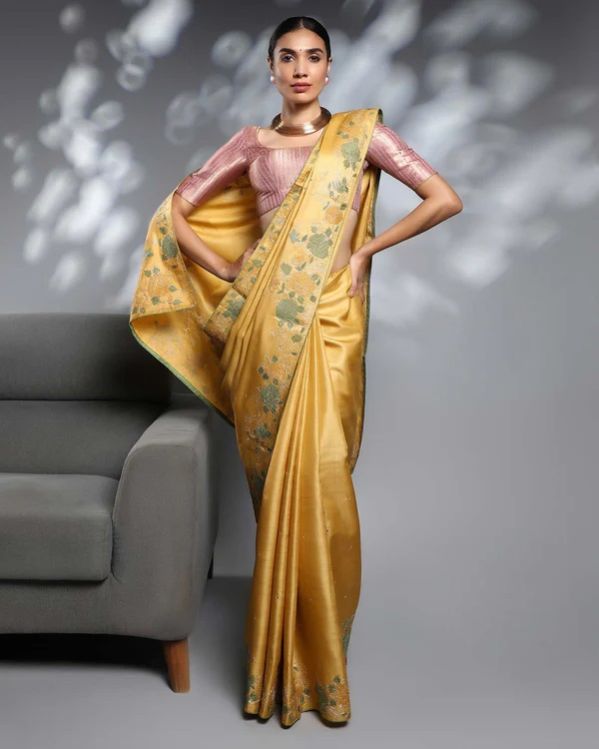 Yellow Tussar Silk Saree