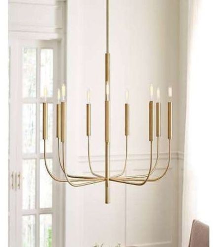 Elegant Brass Finish Modern 8-Light Wagon Wheel Chandelier