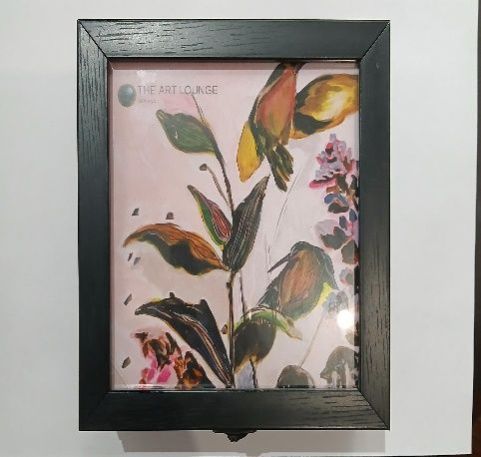 Dark Wood Portrait Picture Frame with Botanical Bird Multi-colour Print & Glass Cover