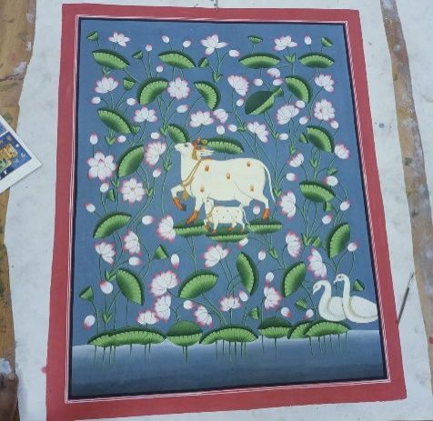 Divine Kamadhenu Cow & Calf Pichwai Painting