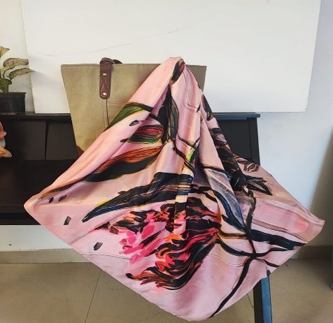Elegant Pink Floral Art Silk Scarf