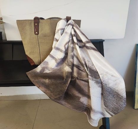 Neutral Abstract Print Art Silk Scarf