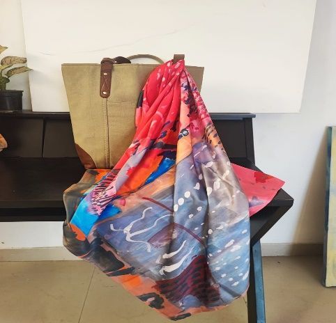 Vibrant Multicolor Abstract Art Silk Scarf