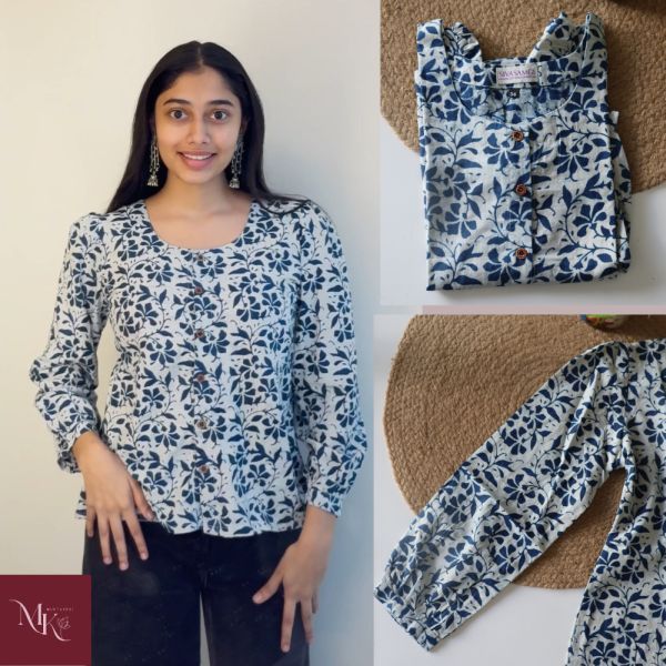 Ladies Blue Floral Printed Top