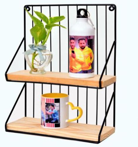 Black Stainless Steel Two Tier Wall Shelf