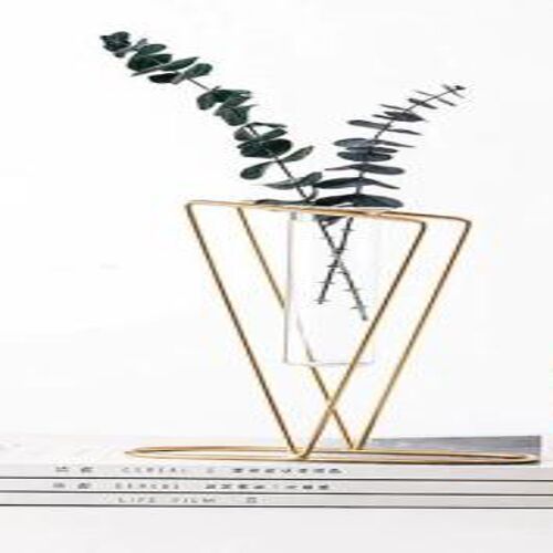 Triangle Shape Metal Wire Glass Tube Vase
