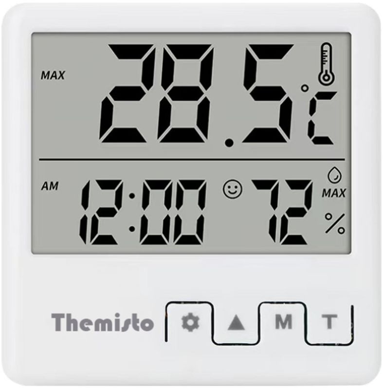 Themisto TH-HTC4 Digital Hygrometer Thermometer Humidity Meter With Clock LCD Display