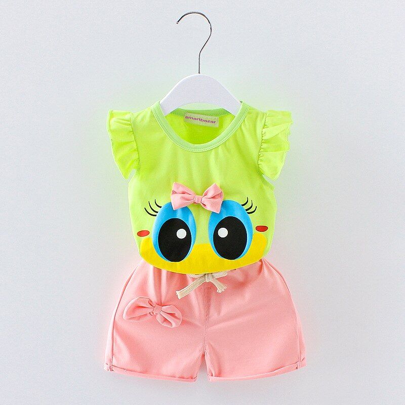 Cute Cartoon Face Baby Girl Summer Set