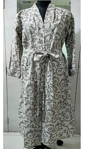Ladies White and Grey Cotton Printed Islamic Abaya