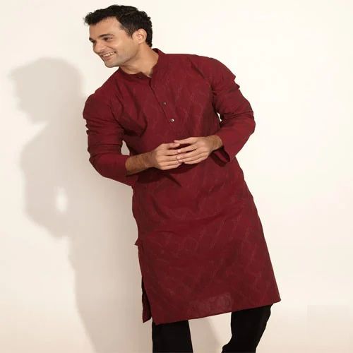 Mens Red Cotton Kurta
