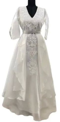 White Satin Silk Embroidered Gown